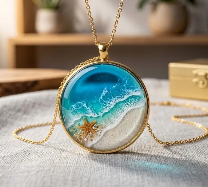 Wisiorek z żywicy epoksydowej z efektem oceanu